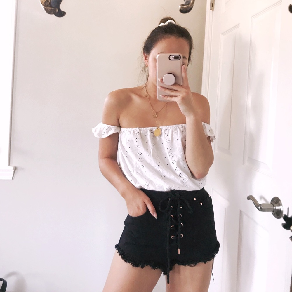 White eyelet top